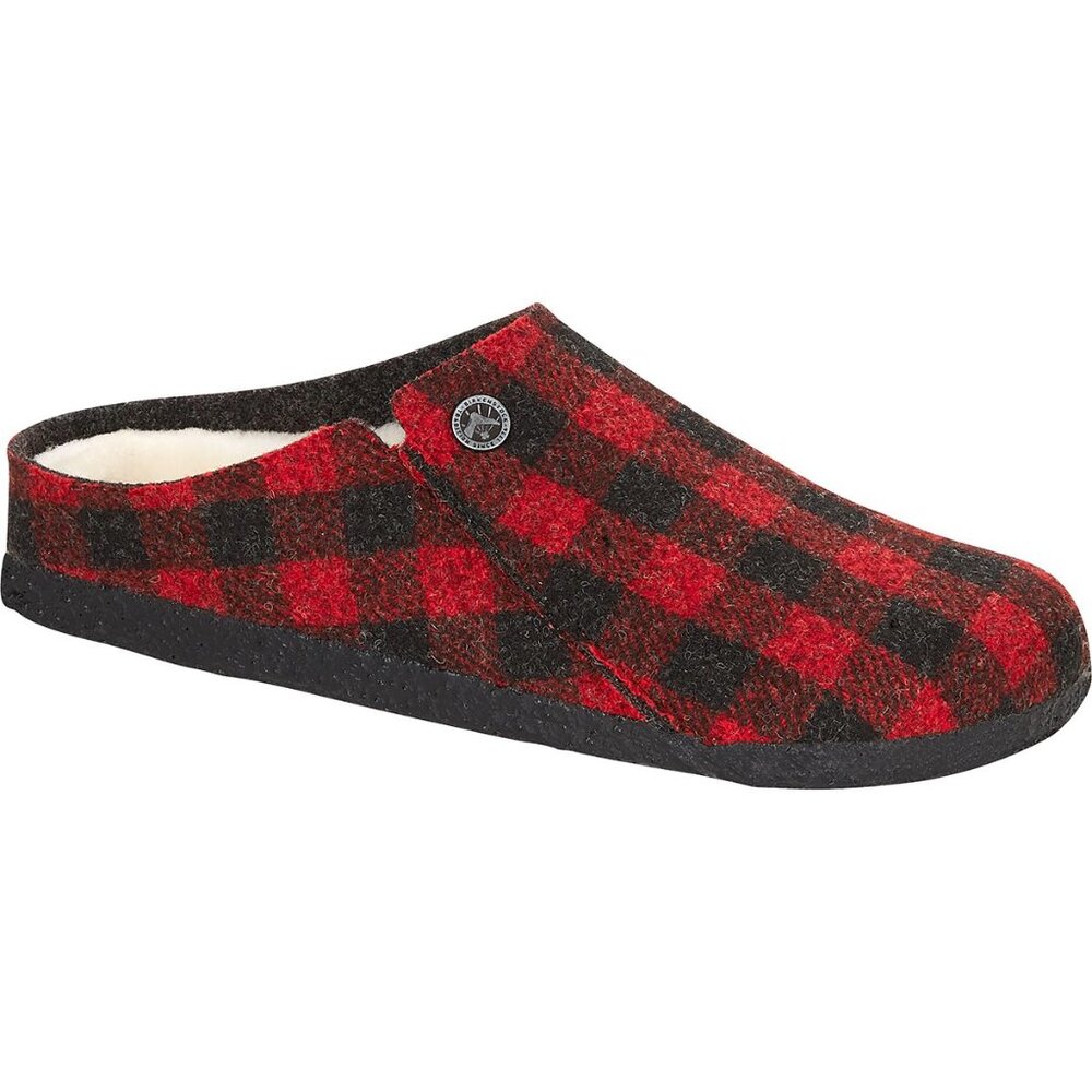 Birkenstock Zermatt Shearling Wool Felt Slippers Plaid Red Size 37 (EU) 6 US NIB